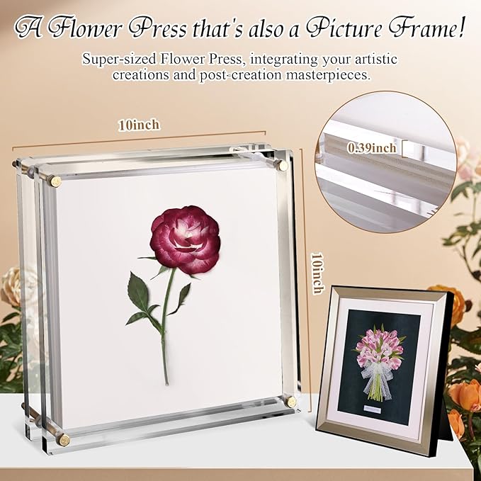 Foboull 10" x 10" Acrylic Flower Pressing Kit with Storage Bag and Detailed Instructions, Gift Flower Pressing Kit for Adults, DIY Plant Preservation