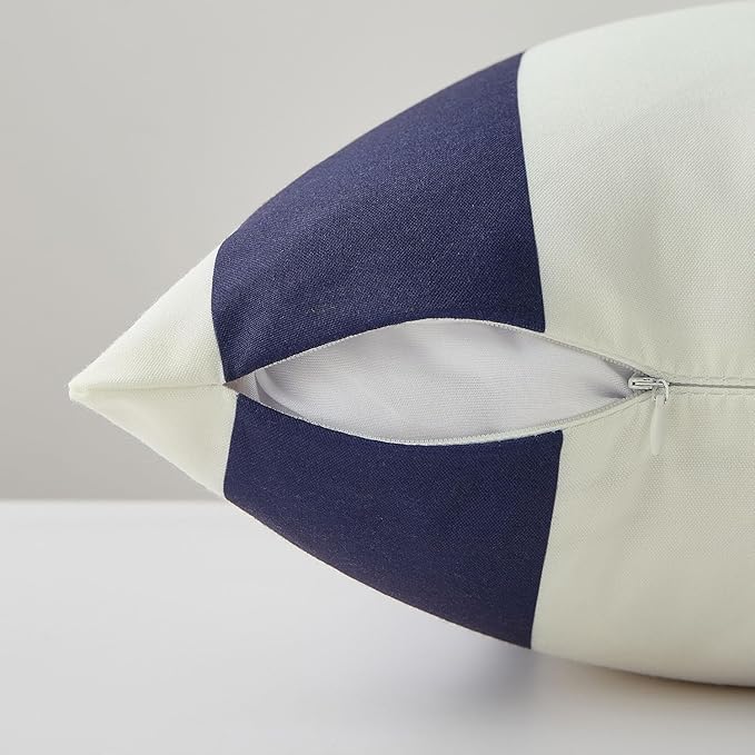Allorry Outdoor Pillow Covers 24x24 Set of 2 Navy Blue Striped Decoration Throw Pillow Covers for Spring Summer Outdoor Waterproof Garden Patio Furniture Sofa Bed Home Decor JB007-D24