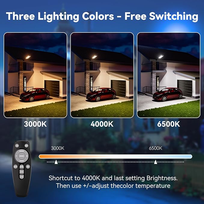 MMKT Solar Lights Outdoor, 12000W 3 Colors Commercial Solar Street Light, Solar Parking Lot Lamp,Dusk to Dawn Security Flood Lights with Motion Sensor&Remote Control Switch for Patio,Driveway