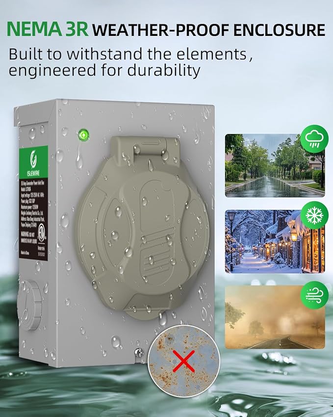 50 Amp Generator Power Inlet Box, Pre-drilled NEMA SS2-50P Box, 4-Prong Twist Lock Plug, 125/250V, 12500W, Weatherproof NEMA 3R for Outdoor Use, LED Indicator, Emergency Ready, ETL Listed
