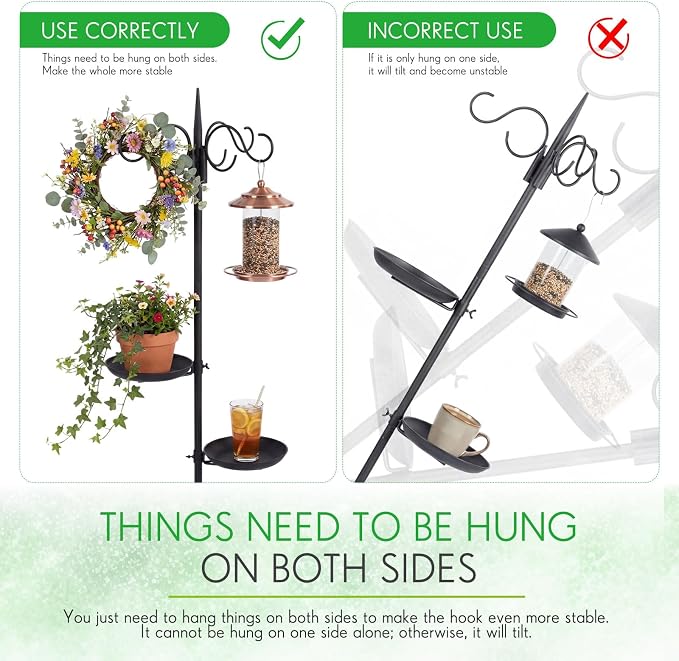 2 Sets 75.9" Shepherd's Hook Stand for Hanging Plant, Bird Feeder, Waterproof Metal & Adjustable Standing Pole Holder for Indoor Outdoor, with 2 Rotatable Rack & Weight Bag (3 Hooks)