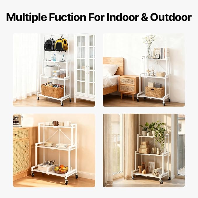 4-Tier Foldable Plant Stand with Wheels, No Tools Assembly, Sturdy Step Shelf for Indoor Outdoor Use, White – Organize Pots, Save Space, Roll & Store Easy