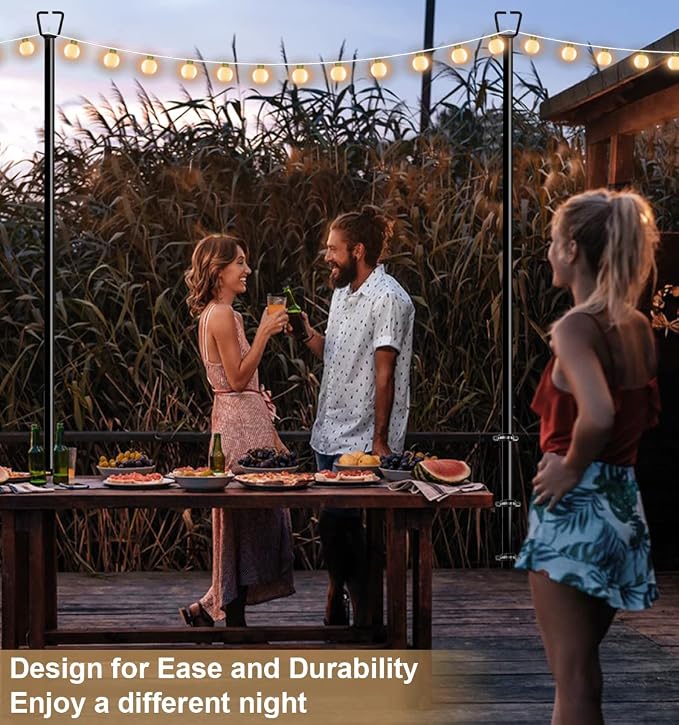 Queension 10FT Deck String Light Poles for Outdoor String Lights for Garden, Backyard, Patio Lighting Stand for Parties, Bistro & Weddings, 1 Pack