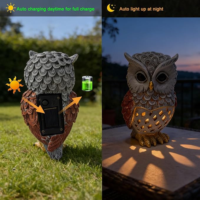 Solar Garden Decor Owl Statues Figurine,Solar Hollow Out Waterproof Lantern for Patio Balcony Yard Lawn,Home Decor,Mother's Day Birthdays Gifts for Mom Grandma Women