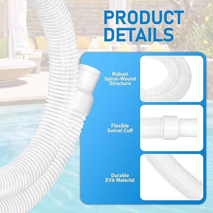 2 Pack 1.25×59in EVA Pool Professional Hoses with 2026 Upgrade Flexible Tube Head and 4 Metal Clamps for Above Ground Pools Pump Replacement Hose Pool Supply for Heavy Duty Hose (White)