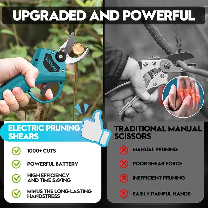 Electric Pruning Shears, Upgraded 1.4'' Cutting Diameter Powerful Brushless Motor Cordless Pruning Shears with 2PCS Rechargeable Batteries for Gardening Tree Branch