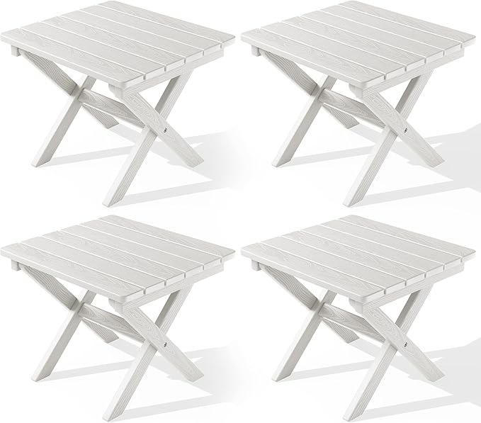 SERWALL Folding Outdoor Side Table Set of 4, Small Adirondack Side Table, White