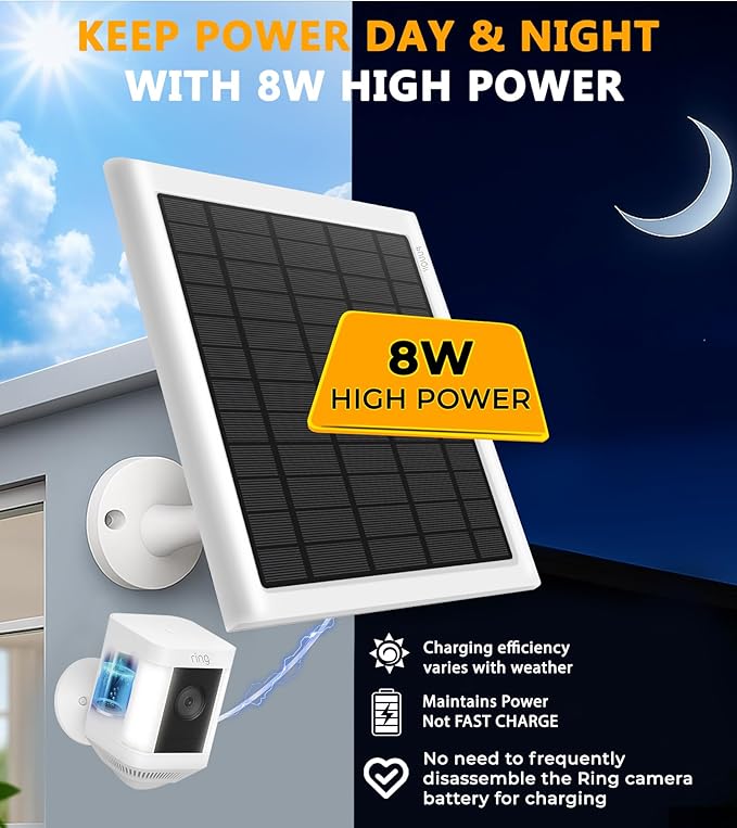 8W Solar Panel for Ring Camera, 2-Pack Solar Panel Charger Compatible with Ring Stick Up Cam Battery, Spotlight Cam Battery, Includes Barrel Plug to USB-C Adapter, IP65 Waterproof, 10ft Cable