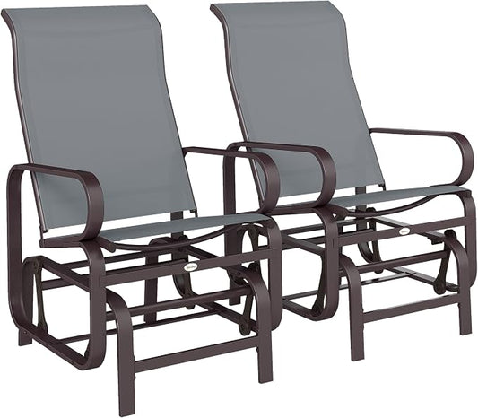 Outsunny Outdoor Glider Chair Set of 2, Gliders for Outside Patio with Smooth Rocking Mechanism and Lightweight Construction for Backyard, Gray