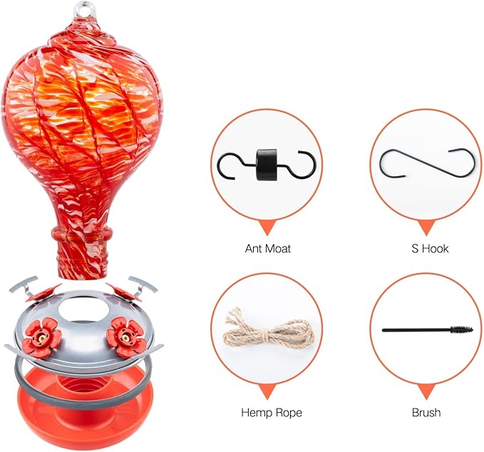 Muse Garden Hummingbird Feeders Blown Glass Hummingbird Feeder, Garden Backyard Decor, 32OZ, Lollipop | Muse Garden Hummingbird Feeders Blown Glass Hummingbird Feeder, Garden Backyard Decor, 32OZ, Lollipop