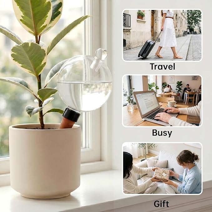 EX-Large Plant Watering Globes with Cover 26oz Top Fill Plastic Water Bulbs Self Watering Planter Inser, Slow Release Terracott, Plant Watering Devices for Plants, 4 Pack