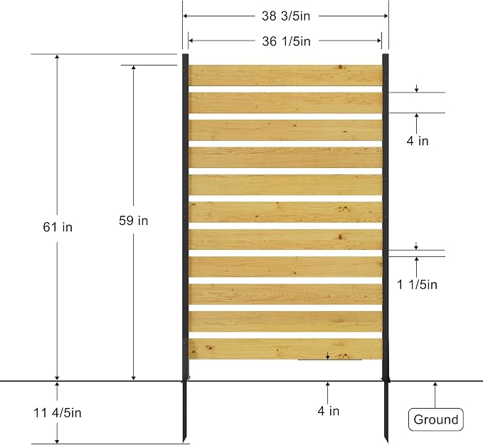 YOPTO 72.8" H x 38.5" W(1 Panel) Wooden Privacy Screen,Outdoor Privacy Walls,Privacy Wood Fence with Anti-Rust Finish,for Pool Equipment Enclosure, Trash Can Enclosures, Air Conditioner,Black+Natural