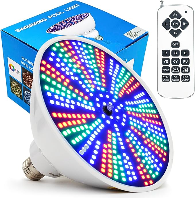 50W Color LED Pool Light Bulb, 12V RGB Replacement for Pentair & Hayward Pool Light Fixtures, 6.75 Inch E26 Base Inground Pool Lighting (Remote)
