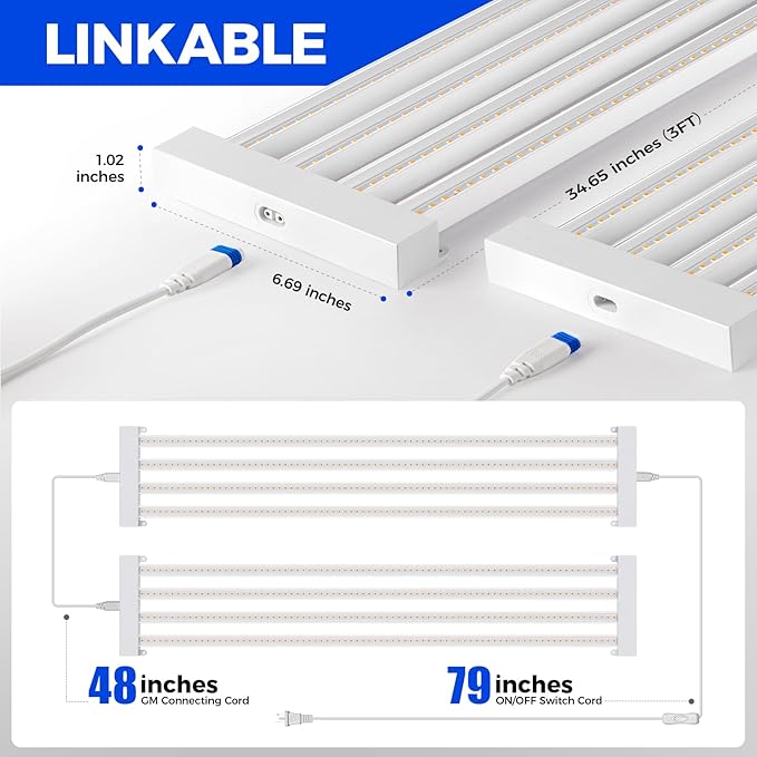 Barrina TX-L63 3FT LED Grow Light, 63W, 4 Panels Wider Coverage, Full Spectrum, High PPFD, Super Bright, Linkable, Hanging Fixture, Plant Stand with Grow Light for Indoor, Vegetable, Seeding, 1 Pack