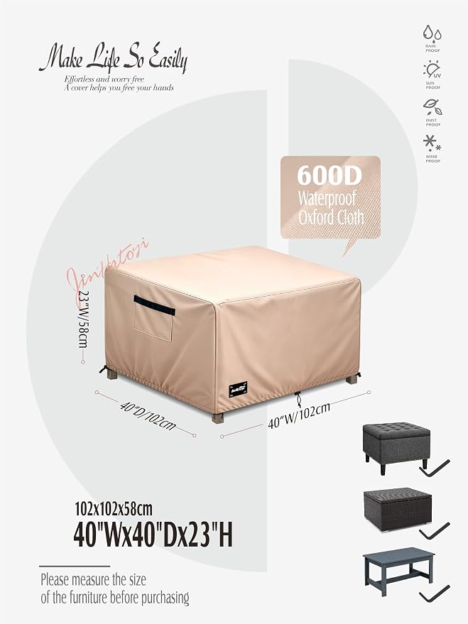 JinHrtoyi Patio Square Table Cover,40Wx40Dx23H Inches 100% Waterproof Heavy Duty Outdoor Coffee Table Cover,Light Brown Minimalism Style Outdoor Furniture Covers