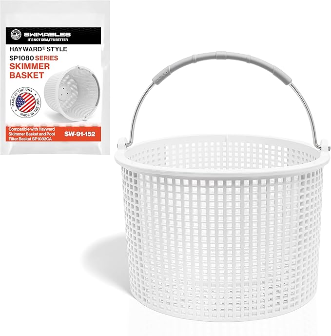 Swimables Pool Skimmer Basket for Inground Pool Compatible with Hayward Skimmer Basket and Pool Filter Basket SP1082CA | Built-in Brass Weight | 316 Stainless Steel Handle & Convenient Rubber Grip