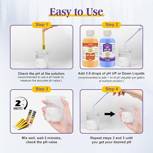 YINMIK General Hydroponics pH Up Down Liquid, pH Control kit Adjust pH Levels, 500ml Premium Buffering Solution for pH Stability,Suit for All Hydroponics Systems, Both for Soil and Water