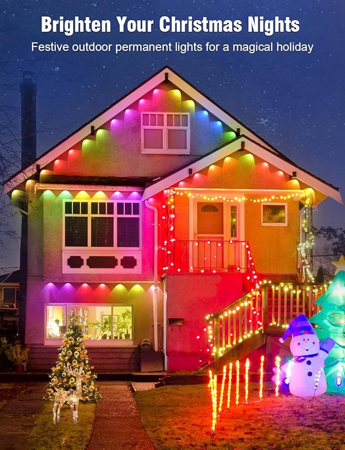Permanent Outdoor Lights 150FT RGBIC LED Smart LED Light, App/Remote Control IP68 Waterproof for Holiday Decor, 50 Scene Modes, DIY Lights Color Lighting Timing for Christmas Halloween Party