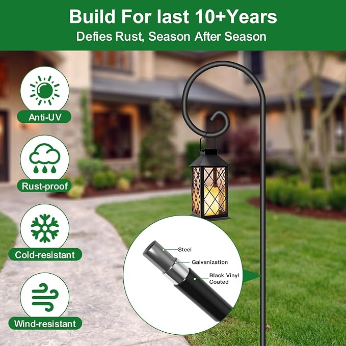 BEAU JARDIN 10 Pack Shepherd Hook One Piece Structure No Assembly Required 48 Inch Heavy Duty Solid Metal Shepards for Garden Outdoor Plants Lantern Mason Jar Wind Chimes Wedding Small