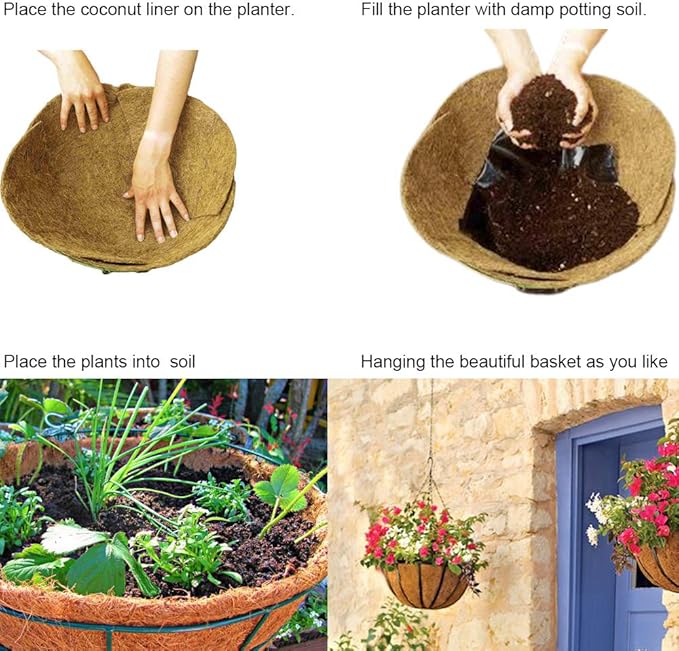 Coco Liners for Planters 14 Inch 4PCS Circle Replacement Plant Basket Liners Coco Fiber Liner for Hanging Basket