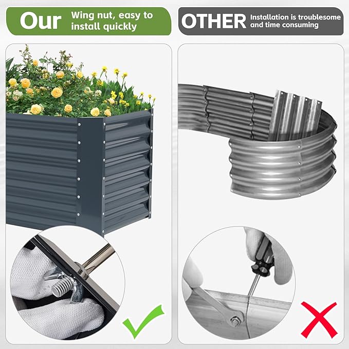 4x2x1.86ft Raised Garden Bed - Galvanized Deep Root Planter Boxes Outdoor with Wing Nuts and Safety Edges for Gardening Vegetables, Flowers, Herbs, Succulents - Gray