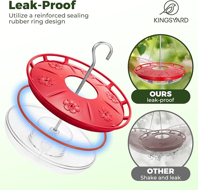 Kingsyard 16 OZ Saucer Hummingbird Feeders for Outdoors Hanging, 6 Bee Proof Feeding Ports Humming Nectar Bird Feeder, Ant Moat Easy to Refill & Clean Leak-Proof, Garden Décor Gifts for Women Mom