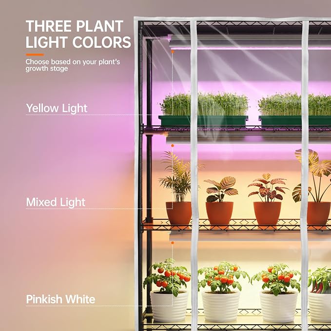 Bstrip Indoor Greenhouse with Grow Light, Indoor Greenhouse Cabinet with 3 Pack Full Spectrum Plant Lights, 3 Color Modes, Grow Tent Kit for Indoor Plant, Seed Starting, Seed Tray, 35.4"x13.8"x59"
