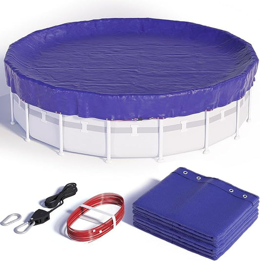 12 FT Round Pool Cover, [ 2025 Upgraded ] Above Ground Pool Cover, Heavy Duty Winter Pool Cover, Cold and UV Resistant, Cable and Pulley System