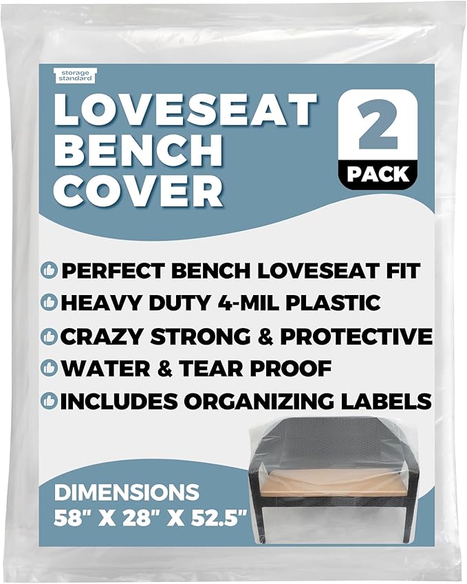2-Pack Patio Loveseat Bench Cover - Reusable & Heavy-Duty Clear Plastic Outdoor Patio Furniture Covers Waterproof, Extra-Thick Outdoor Furniture Waterproof Couch Cushion Covering, 58" x 28" x 52.5"