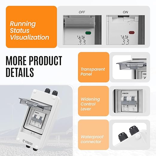 Solar Panels Disconnect Switch 16A 1000VDC PV Shut Off Switch Outdoor Circuit Breaker Box IP65 Waterproof UV-Proof