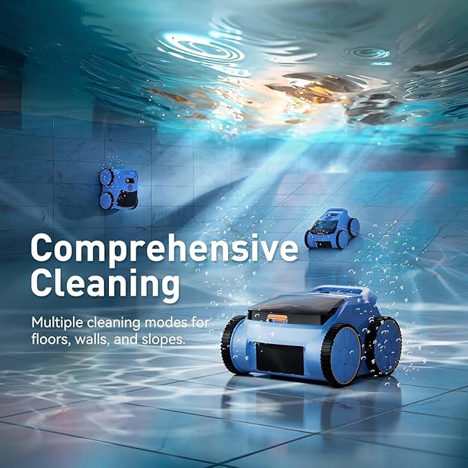 Cordless Robotic Pool Cleaner, 180 Mins Runtime Self-Parking Pool Vacuum for Above Ground Pools, Wall Climbing Automatic Pool Robot - NOT Suitable for Pools with Sharp Steps/Raised Drains