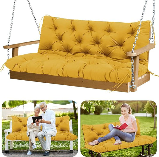 Porch Swing Cushions Outdoor 40x40 inch Waterproof Extra Thick 5" Swing Cushions Replacement with Backrest and Ties for Outdoor Furniture Porch Patio Garden Lawn (Yellow)