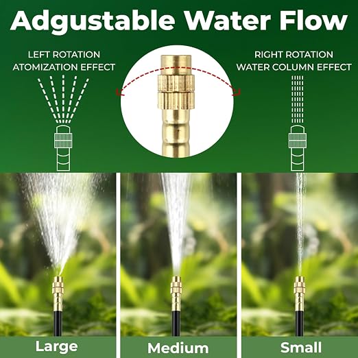 33FT Drip Irrigation System for Garden: 10 Nozzles 1/4" PE Tubing Automatic Watering Kit Adjustable Misting Sprinkler Mister Hose for Water Plants Tape Raised Beds Lawn Outdoor Yard Greenhouse