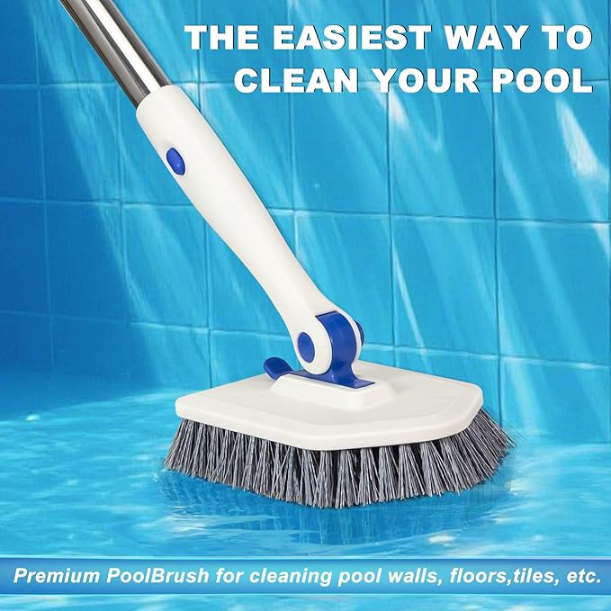 Pool Brush Floor Scrub Brush with 52" Adjustable Long Handle,Shower Swimming Pool Brush for Glass Doors,Bathroom,Kitchen,Tile,Car Glass,Marble Floors