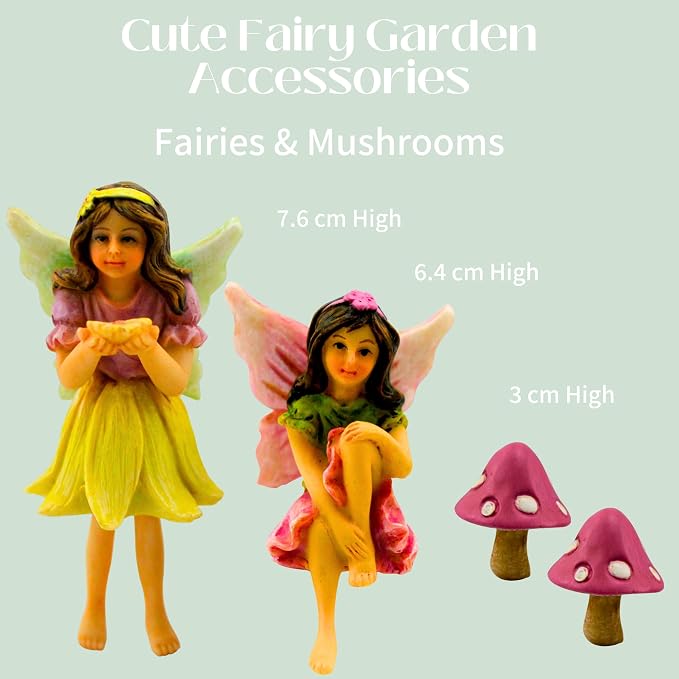 PRETMANNS Fairies for Fairy Garden Outdoor Accessories - Figurines Set with Swing, Squirrel & Mushrooms - Miniature Fairy Garden Kit - Fairy Village Supplies - 6 Piece Resin Fairies | Fairies with Swing Set, Squirrel & Mushrooms, Fairy Figurines, Garde...