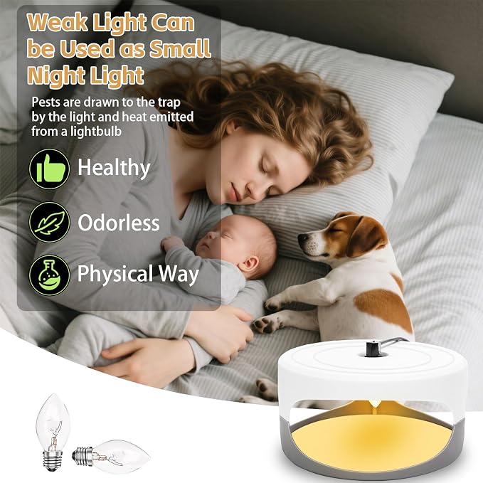 2026 Flea Traps for Inside Your Home - 4 Packs Indoor Bed Bug Interceptor & Flea Light Trap with 12 Sticky Discs & 12 Bulbs for Fleas, Bed Bug & Tick, Fleas Catcher for Bedrooms, Living Rooms