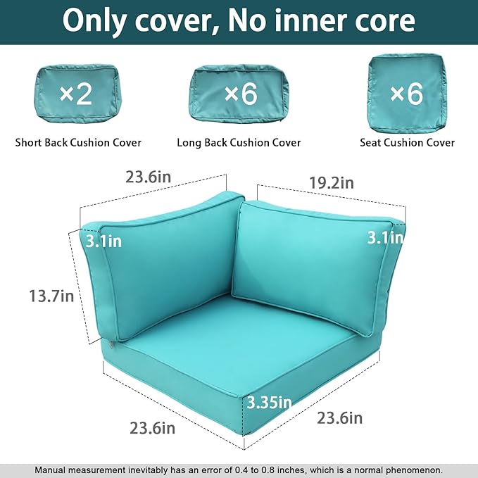 14Pieces Patio Cushion Covers Replacement,Outdoor Couch Cushions Covers Waterproof Furniture Cushion Covers Slipcovers Set with Zippers,Cover Only(Cyan, 23.6×23.6×3.35 inches)