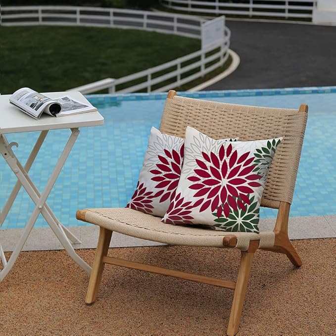 DFXSZ Wine red Dark Green Flower Pillow Covers 18x18 Inch Set of 2 Outdoor Throw Pillows Outdoor Waterproof Decor for Living Room Sofa Patio Funiture Garden Floral Polyester Pillow Covers 002W18