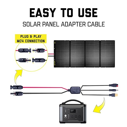 SunJack MC4 Solar Panel to Power Station Adapter Cable, XT60 / Anderson / DC5521 Plug Connectors, Charge Solar Powered Generator Battery (14AWG, 10ft/3m)