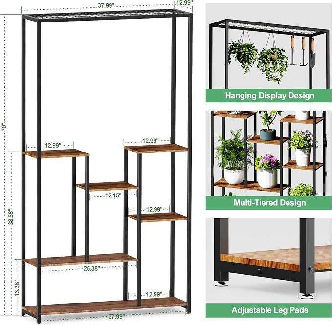 Tall Plant Stand with Grow Lights, 70" Tall Metal Stable Frame Indoor Plant Shelf,Metal Frame for Indoor Plants Multiple Flower Pot Holder,Large Plant Rack for Living Room Patio Corner