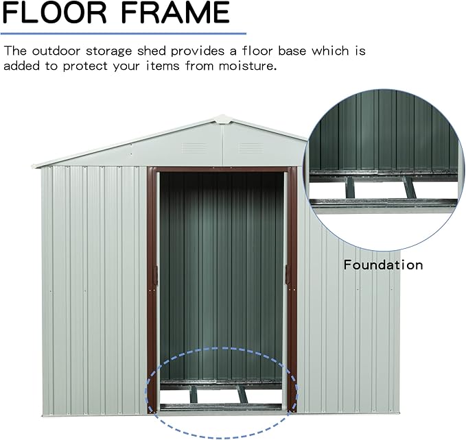 YOPTO 8x4 FT Outdoor Storage Shed,Metal Tool Cabinet with Foundation and Vents,Sliding Doors & Padlock,Waterproof Oversized Shelter for Shovels,Umbrellas,White