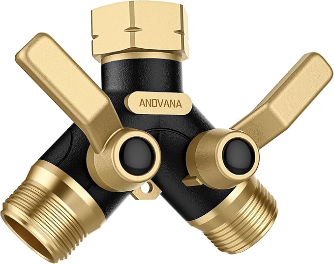 Hose Splitter 2 Way Heavy Duty,Garden Hose Splitter- Solid Brass Y Type with Dual Shut Off Valves,3/4" Standard Threads, Leak-Proof Dual Outlet Splitter for Sprinklers and Irrigation Systems