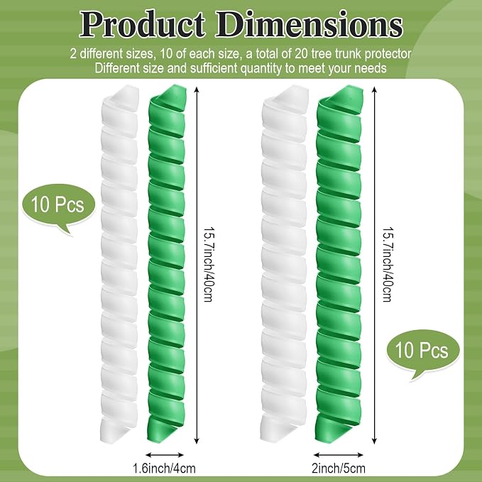 Wesiti 20 Pcs Tree Trunk Protector Plastic Spiral Trunk Tree Wrap Guard Bark Tube Protectors to Protect Bark Saplings from Deer Cats Rodents Rabbit Mowers (White,Green)