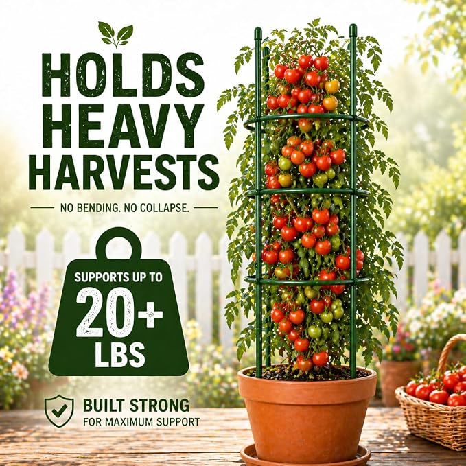 6 Pack Tomato Cages for Garden, 49" Adjustable Heavy Duty Round Tomato Cage, Metal Plant Support & Tomato Trellis for Raised Garden Bed, Pots, Vegetable & Climbing Plant Support Stakes (6)