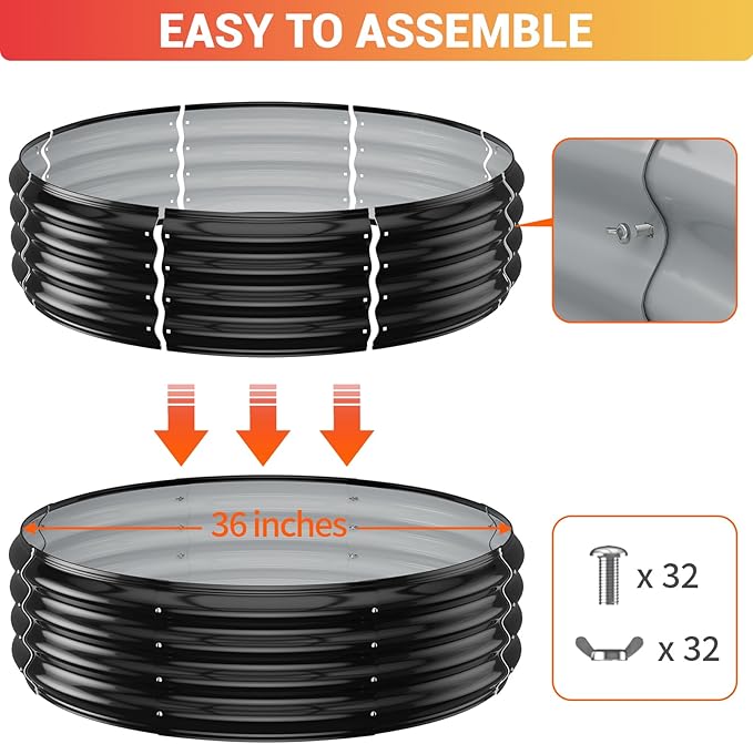 36" Outdoor Fire Pit Ring – Wood Burning Fire Pit/Fireplace with 12" Deep Design for Small Backyard Fires – Heavy Duty Galvanized Steel Firepit Liner for Patio, Camping & Bonfires
