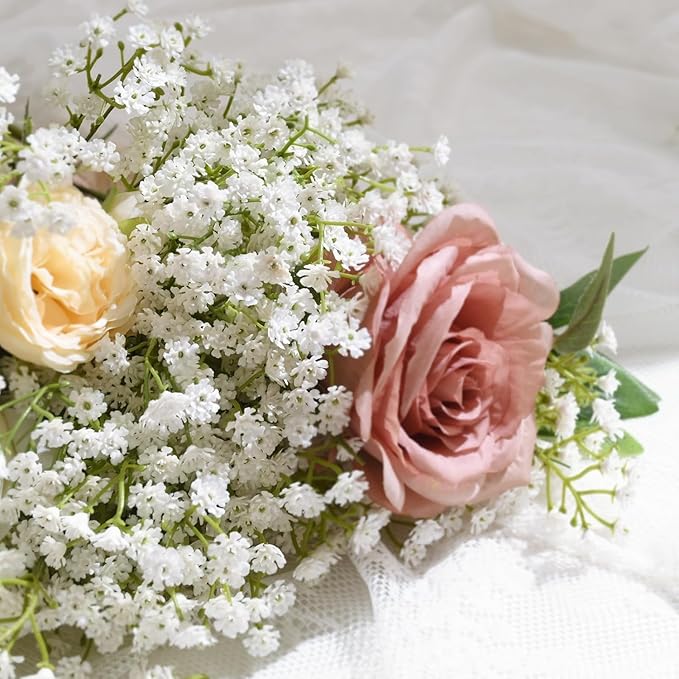 Yastouay Babys Breath Artificial Flowers, 90Pcs Wedding Babys Breath Flowers Artificial Bulk, Real Touch Faux Babies Breath Gypsophila Bouquet for Wedding Floral Arrangement Party Decor