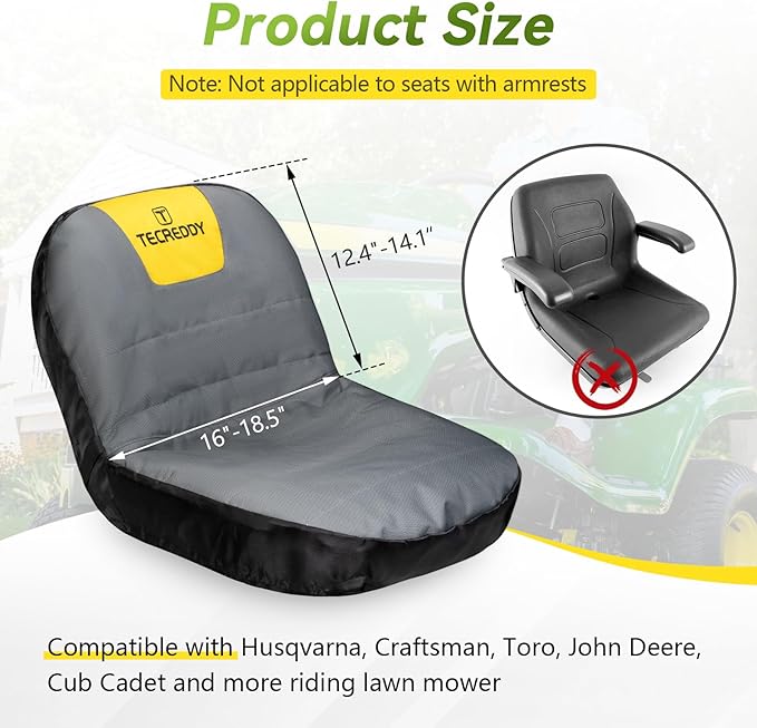 Lawn Mower Seat Cover, Weatherproof Heavy Duty Tractor Seat Cover Compatible with Husqvarna Craftsman Toro John Deere Cub Cadet Riding Lawn Mower Tractor, Medium