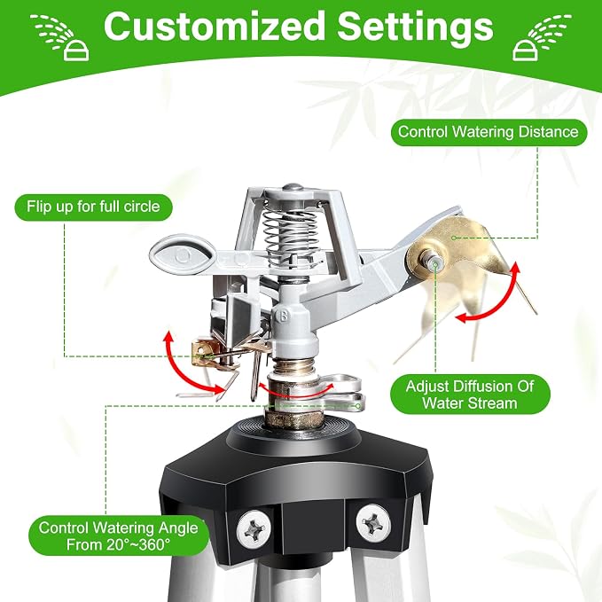 Heavy Duty Impact Sprinkler on Tripod Base,50 Inch Tripod Sprinkler with Brass Nozzle for Yard Large Area,Extra Tall 360 Degree Rotating,Waters Up to 90 Ft,Legs Extend Up to 50"