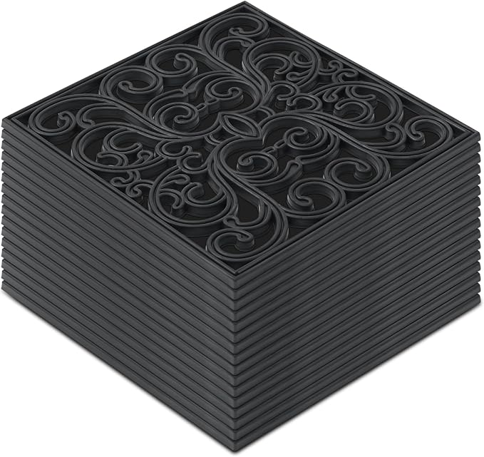 Pangda 8 Pcs Rubber Stepping Stones Outdoor Garden Walkway, 12 x 12 Inch Heavy Duty Pathway Pavers Retro Decorative Stepping Stones for Outside Landscaping Yard Lawn Path (Scroll Square,Black)