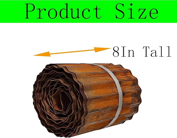 Metal Landscape Edging Border,8 inch × 20 feet Corrugated Garden Edging for Flower Bed,Lawn (Rusted, 8 Inch × 20FT)